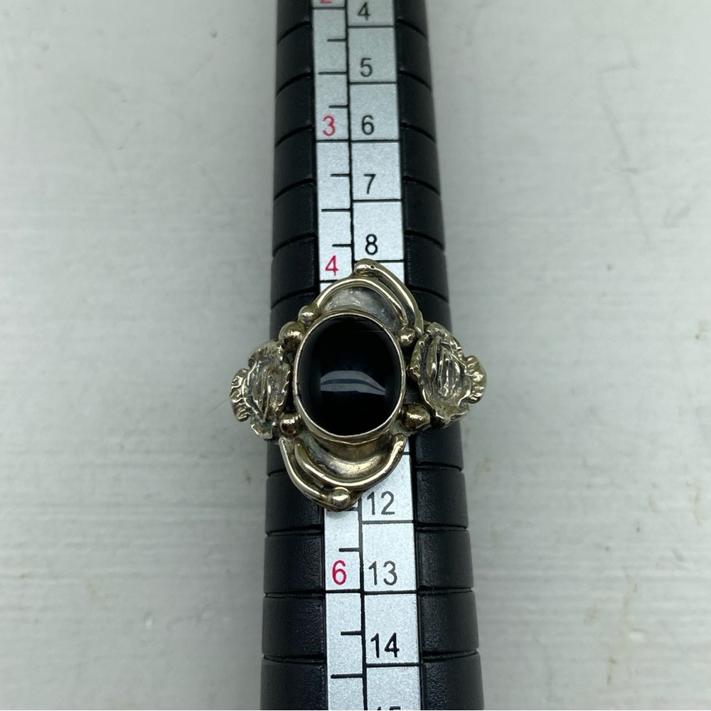 Sterling Silver Rose Petal With Flowering Obsidian Stone Ring Size 4.75